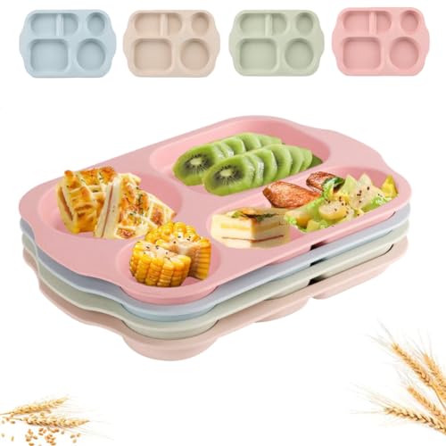12-Inch Large Divided Plates - Durable Wheat Straw, BPA-Free, 4-Pack