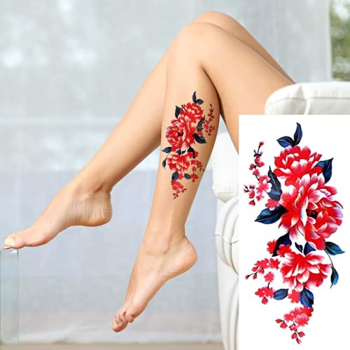 PHOGARY 24-Piece Large Flower Temporary Tattoos - Waterproof Stickers