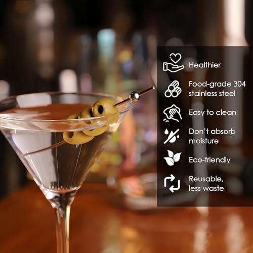 Lexenic Stainless Steel Cocktail Picks - Reusable Martini Skewers with Elegant Design