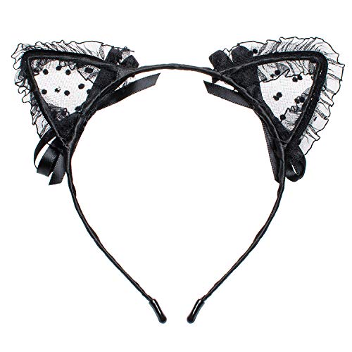 Black Lace Cat Ears Headband for Masquerade & Cosplay