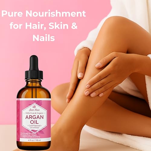 Leven Rose Organic Argan Oil - 100% Pure Moroccan Hair & Skin Oil, 4 oz