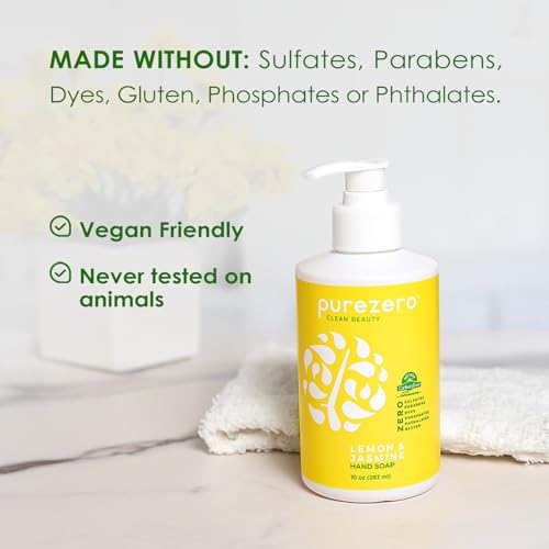 Purezero Lemon & Jasmine Hand Soap - 10 Fl Oz (Pack of 3) - Vegan, Moisturizing, Sulfate-Free