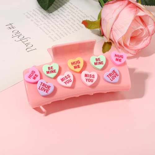 PHALIN Pattern C Valentine’s Day Large Pink Heart Hair Claw Clips with Conversation Candy Charms