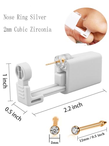 SLVIEKAE Nose Piercing Kit - Self-Use Gun with Cubic Zirconia Stud