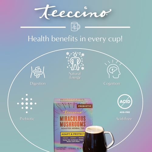 Teeccino Miraculous Mushrooms Herbal Tea - 10 Caffeine-Free Bags