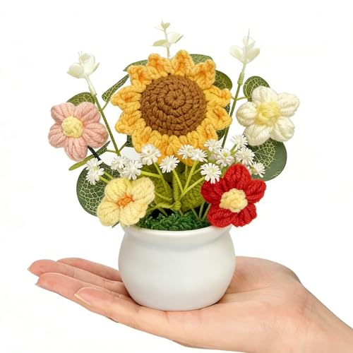 Handmade Crochet Sunflower Potted Plants - 4 Pack Floral Decor