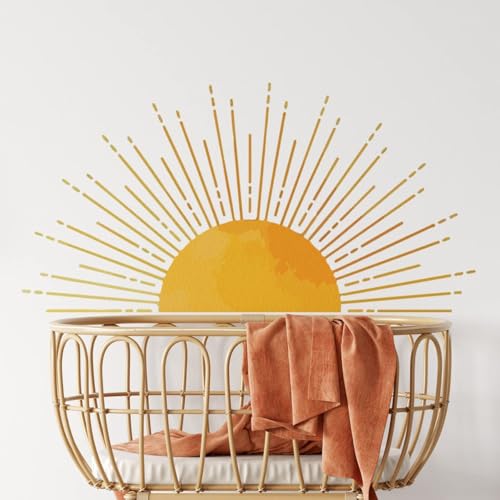 Large Boho Half Sun Wall Decal - Removable Vinyl Sticker for Kids Room
