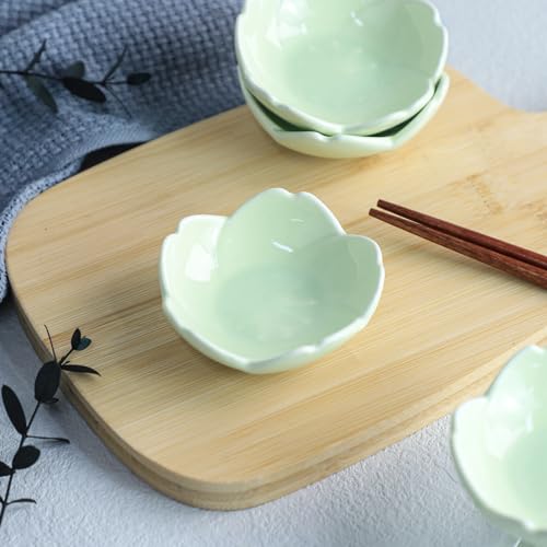 Sakura Shaped Ceramic Dipping Bowls Set of 4 - 3 Inch Green