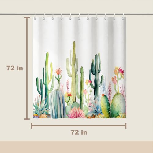 Boho Cactus Floral Shower Curtain, Waterproof, 72x72 IN