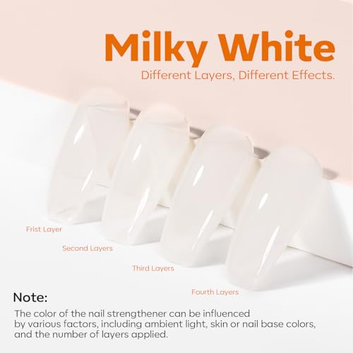 modelones Nail Strengthener, Milky White Nail Polish Nail Repair for Damaged Nails Hardener Quick Dry Nail Growth Polish Natural Nail Concealer Foundation Strengthening Polish Gifts for Women 15ml