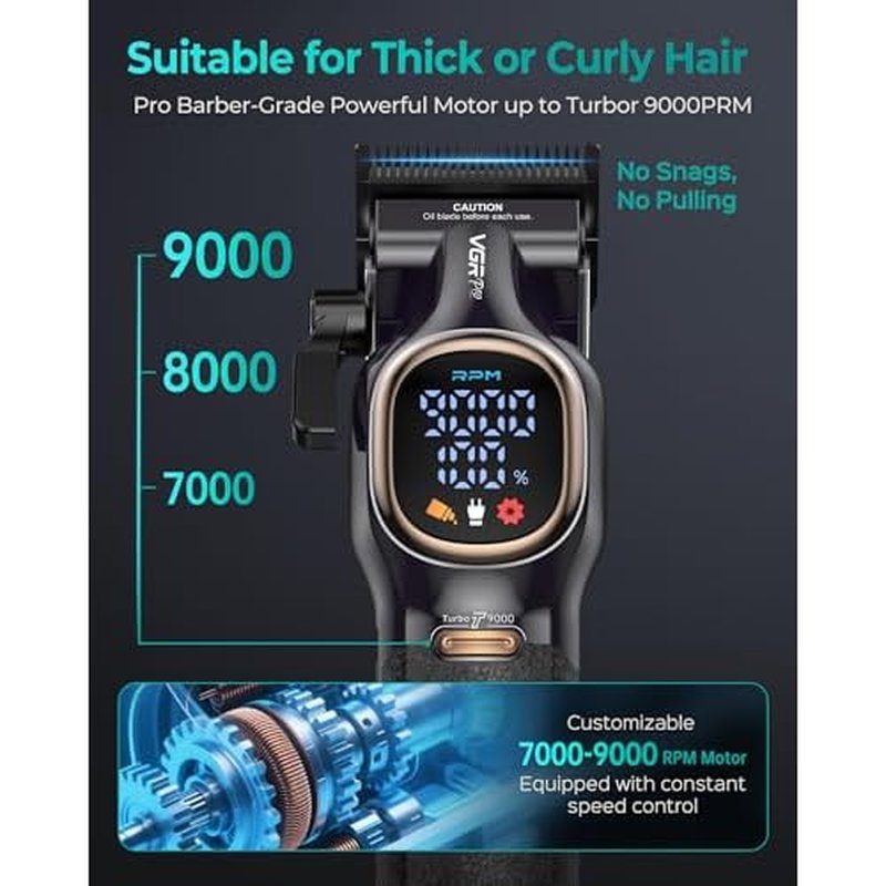 VGRPRO Professional Hair Clippers for Men, Professional Barber Clippers and Trimmer Set, Cordless Hair Clippers for Hair Cutting with Package Case, Powerful 9000 PRM Rechargable Electric Clippers