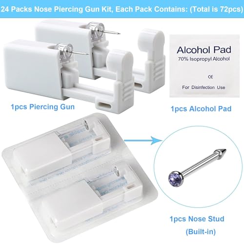72Pcs Disposable Nose Piercing Gun Kit with Nose Studs and Cleaning Tools