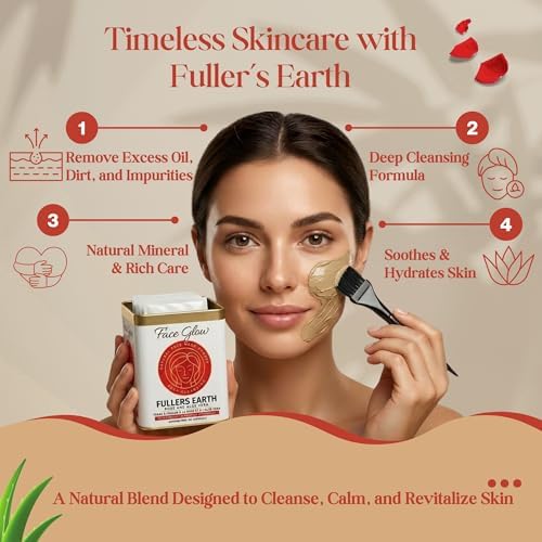 Pride Of India Fuller's Earth Powder with Rose & Aloe Vera - 12 Sachets, Reusable Applicator & Tray, Natural Face Mask for Radiant Skin