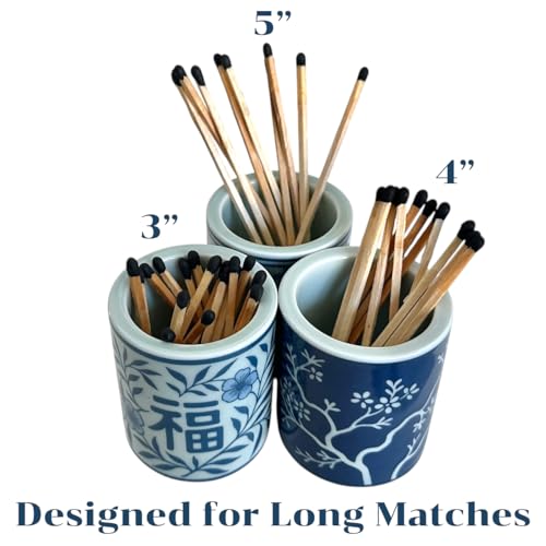 Chinoiserie Match Holder - Vintage Soft Blue Porcelain for Long Matches