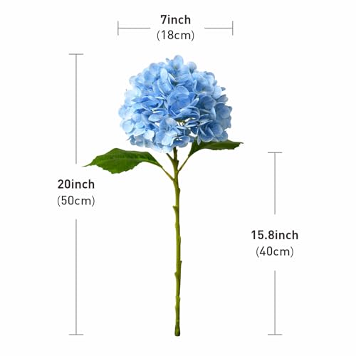 20-Inch Light Blue Artificial Hydrangea Flowers - 3 Pcs Real Touch