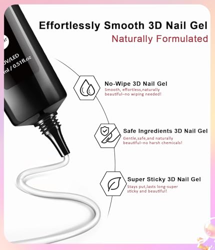 3D Nail Gel Kit with Chrome Powder & Molding Glue - Long Lasting Nail Art Set