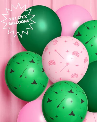 24pk Pink & Green Witch Latex Balloons - 12" Party Decor