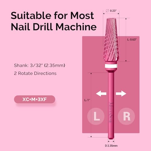MelodySusie 5-in-1 Carbide Nail Drill Bit - Pink Blossom 3/32" Shank