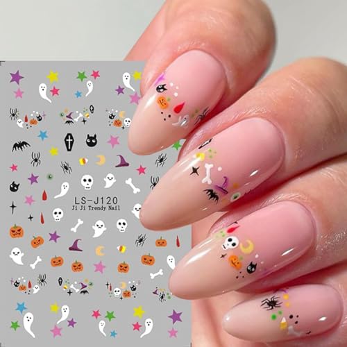 Halloween Nail Art Stickers Ghost Pumpkins Bats Skull 3D Self-Adhesive Decorations