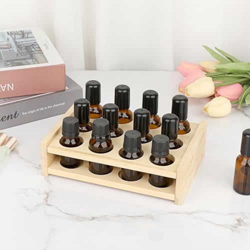 Hipiwe Bamboo Essential Oil Organizer - 12-Slot Tabletop Display Rack