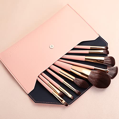 MSQ 10-Piece Makeup Brush Set with Bag - Professional Synthetic Face & Eye Brushes (Pink)