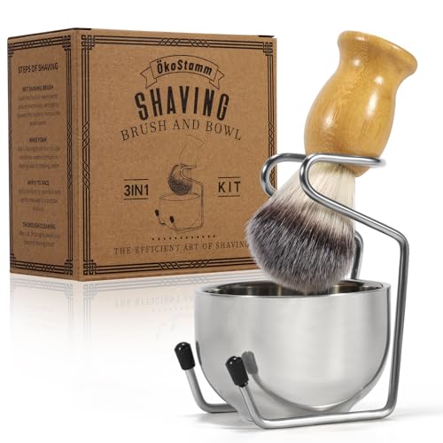 Shaving Brush and Bowl - Bamboo Shaving Brush for Men with Synthetic Badger Bristle, Starter Men¡¯s Shaving Kit for Wetting Shave