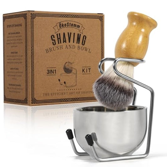 Shaving Brush and Bowl - Bamboo Shaving Brush for Men with Synthetic Badger Bristle, Starter Men¡¯s Shaving Kit for Wetting Shave