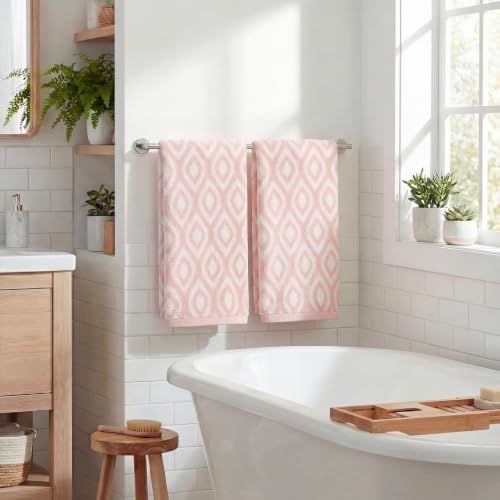 Artoid Mode 2-Piece Beige Pink Jacquard Hand Towels - 100% Cotton, Soft & Absorbent (13.7 x 29.5 Inch)