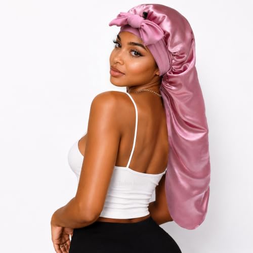 Isshin Beauty Jumbo Satin Silk Bonnet for Long Hair with Adjustable Tie