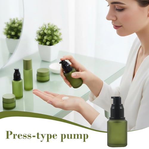 Elandy 60ml Green Glass Lotion Pump Bottle - Refillable Travel Container