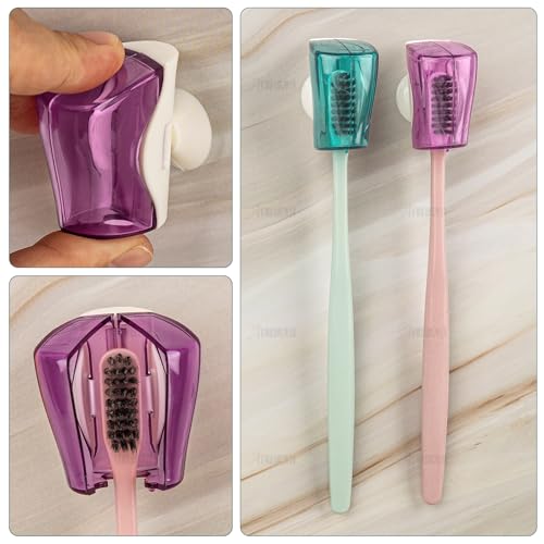 AUEAR 3-Pack Toothbrush Head Covers with Suction Cup, Anti-Dust Mirror Holder Case for Bathroom, Travel