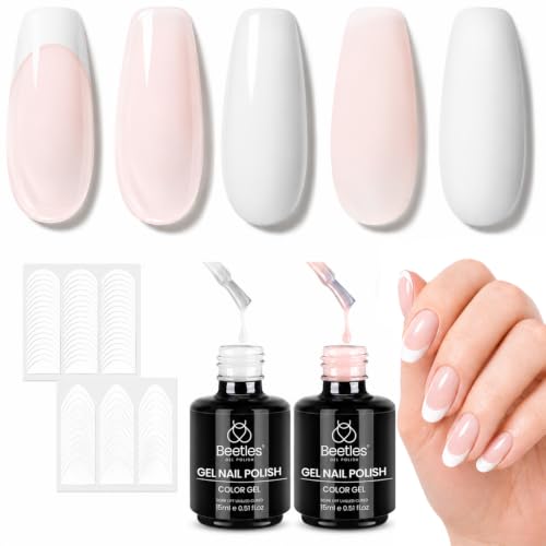 Beetles French Tip Gel Polish Set - Nude Pink & White Manicure Kit