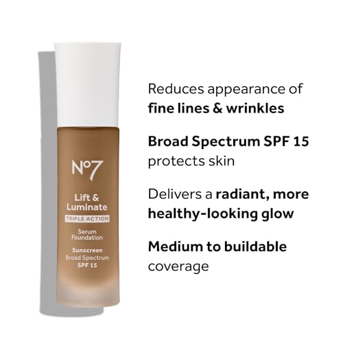 No7 Lift & Luminate Serum Foundation Cool Ivory 1 Fl Oz | Brightening SPF 15 Makeup