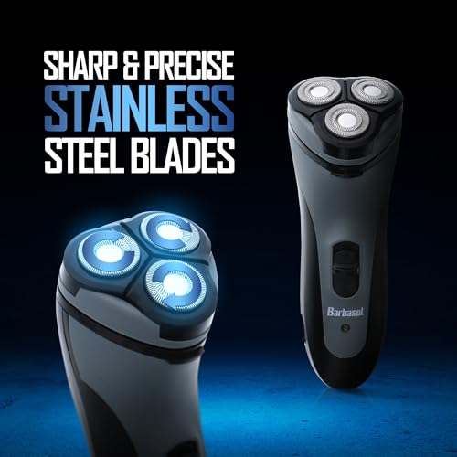 Barbasol Rotary Shaver, Rechargeable Electric Rotary Shaver with Stainless Steel Blades, Pop-Up Trimmer, Wireless Cordless Electric Razor, Close Shave, Full 8 Hour Charge Provides 45 Minute Run-Time