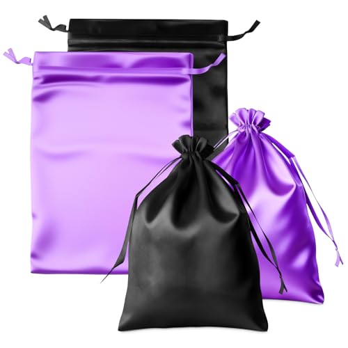 2-Pack Silk Satin Wig Bags - Black & Purple Travel Storage