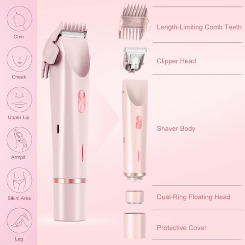 Pink 2-in-1 Bikini Trimmer for Women - IPX7 Waterproof Electric Razor