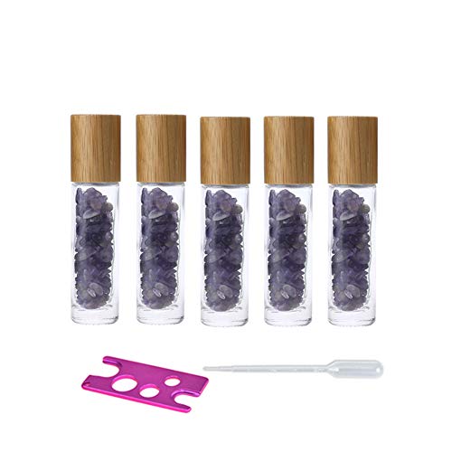 Amethyst Crystal Roll-On Bottles 10ml Pack of 5 for Essential Oils & Perfume