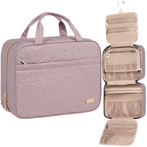 NISHEL Large Hanging Travel Toiletry Bag - Portable Makeup Organizer, Peach