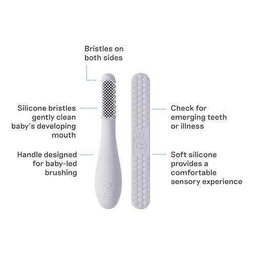 ezpz Baby-Led Toothbrush & Tongue Depressor Set - Pewter - Pediatric Oral Care