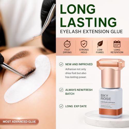 Sky Rose Eyelash Extension Glue - 5ml, Fast Drying 0.5s, 6-8 Weeks Retention