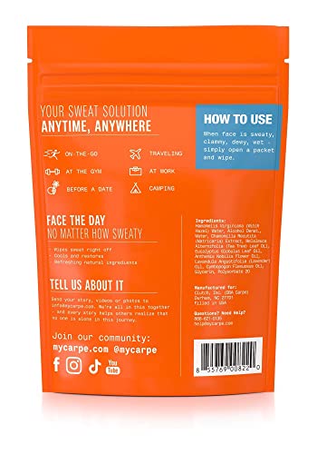 Carpe Sweat Absorbing Face Wipes with Witch Hazel & Tea Tree - 15 Count