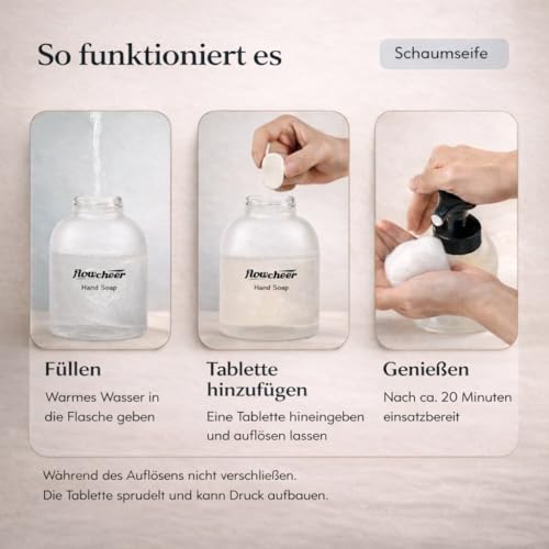 Flowcheer Karl Frosted Glass Foaming Hand Soap Kit with 4 Tablets