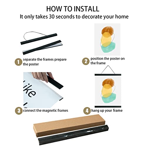 8-Inch Magnetic Poster Hanger - 3 Pack Wooden Frame Kit