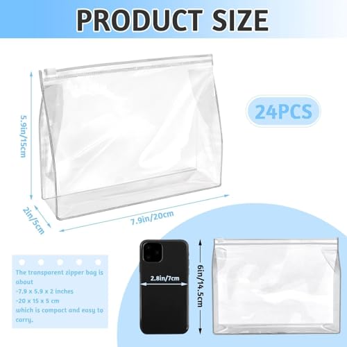 BadenBach 24 Pcs Clear Makeup Bags, 7.9" x 5.9" x 2" PVC Organizer
