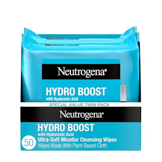 Neutrogena Hydro Boost Cleansing Wipes Makeup Remover for Face Micellar Gently Removes Oil, Dirt, and Waterproof Makeup Daily with Hydrating Hyaluronic Acid, 25 ct