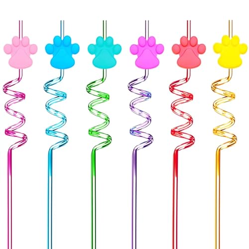 Paw Print Drinking Straws - 24 Pack for Pet Birthday Parties
