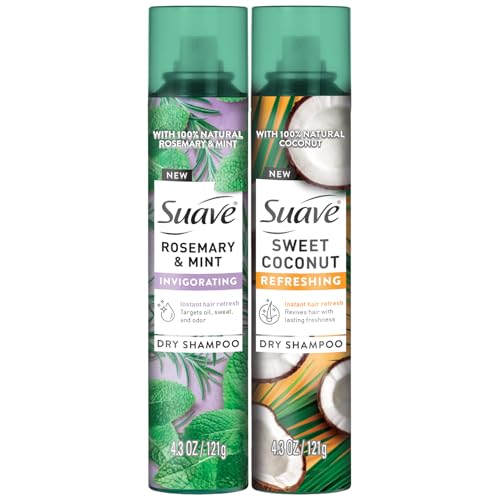 Suave Dry Shampoo Spray Variety 2-Pack: Rosemary Mint & Sweet Coconut