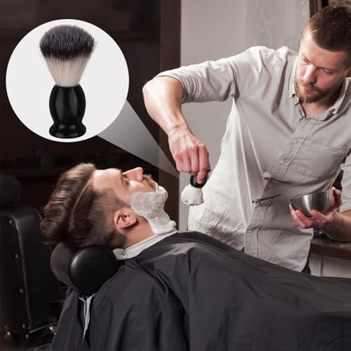 7Pcs Black Nylon Shaving Brush Set for Men - Wooden Handle Grooming Tools