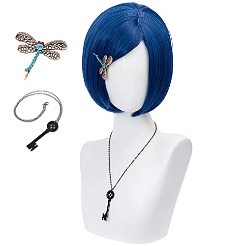 FALAMKA Short Bob Wig with Bangs - Dark Blue Synthetic Cosplay Hair