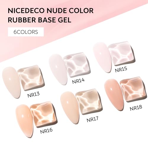 Nicedeco Rubber Base Gel Nail Polish Set NSET6-35 - 6 Pcs Vegan, HEMA Free